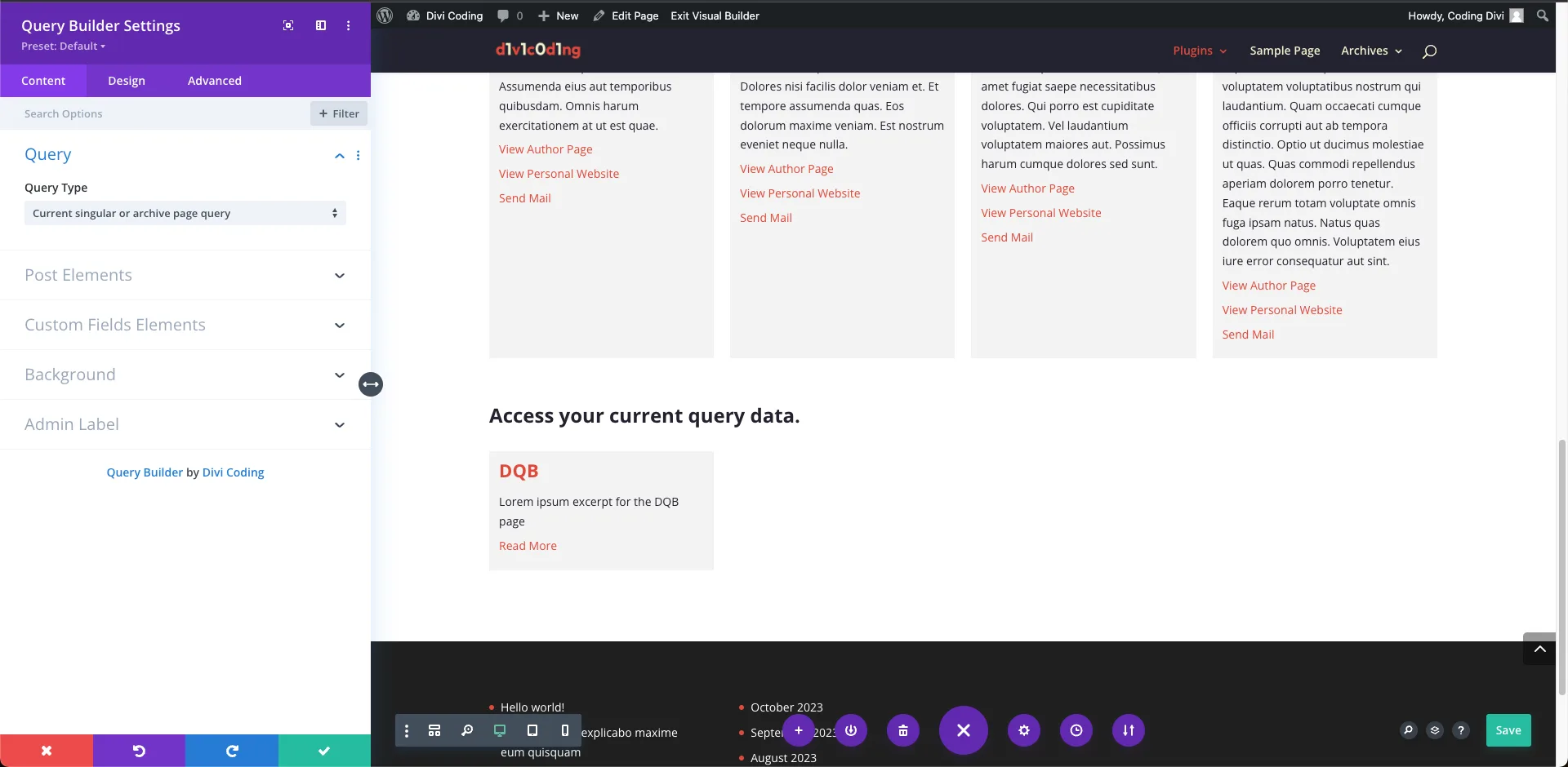 Divi Query Builder Current Query