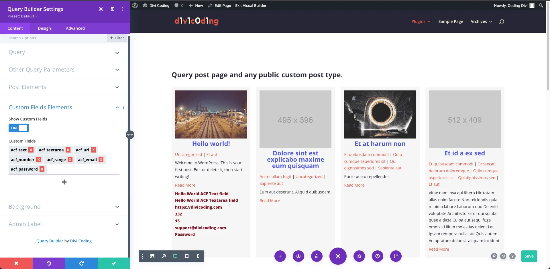 Divi Query Builder Custom Fields Elements