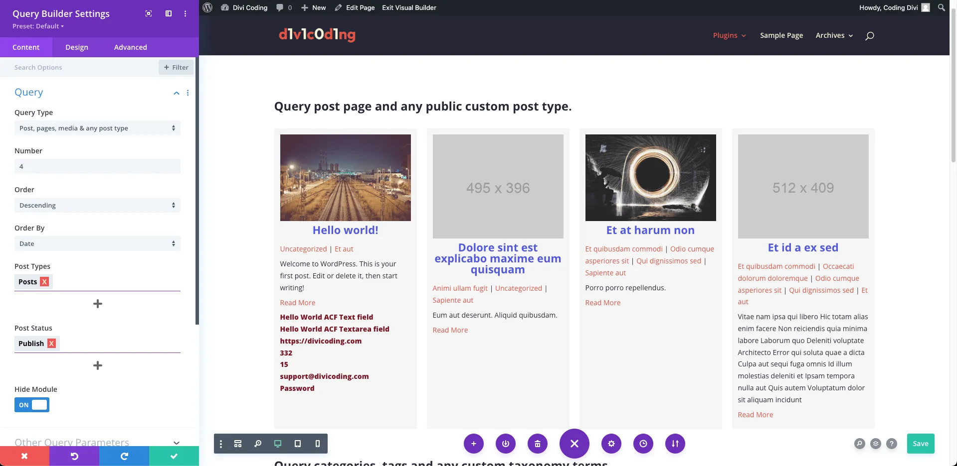 Divi Query Builder Post Arguments