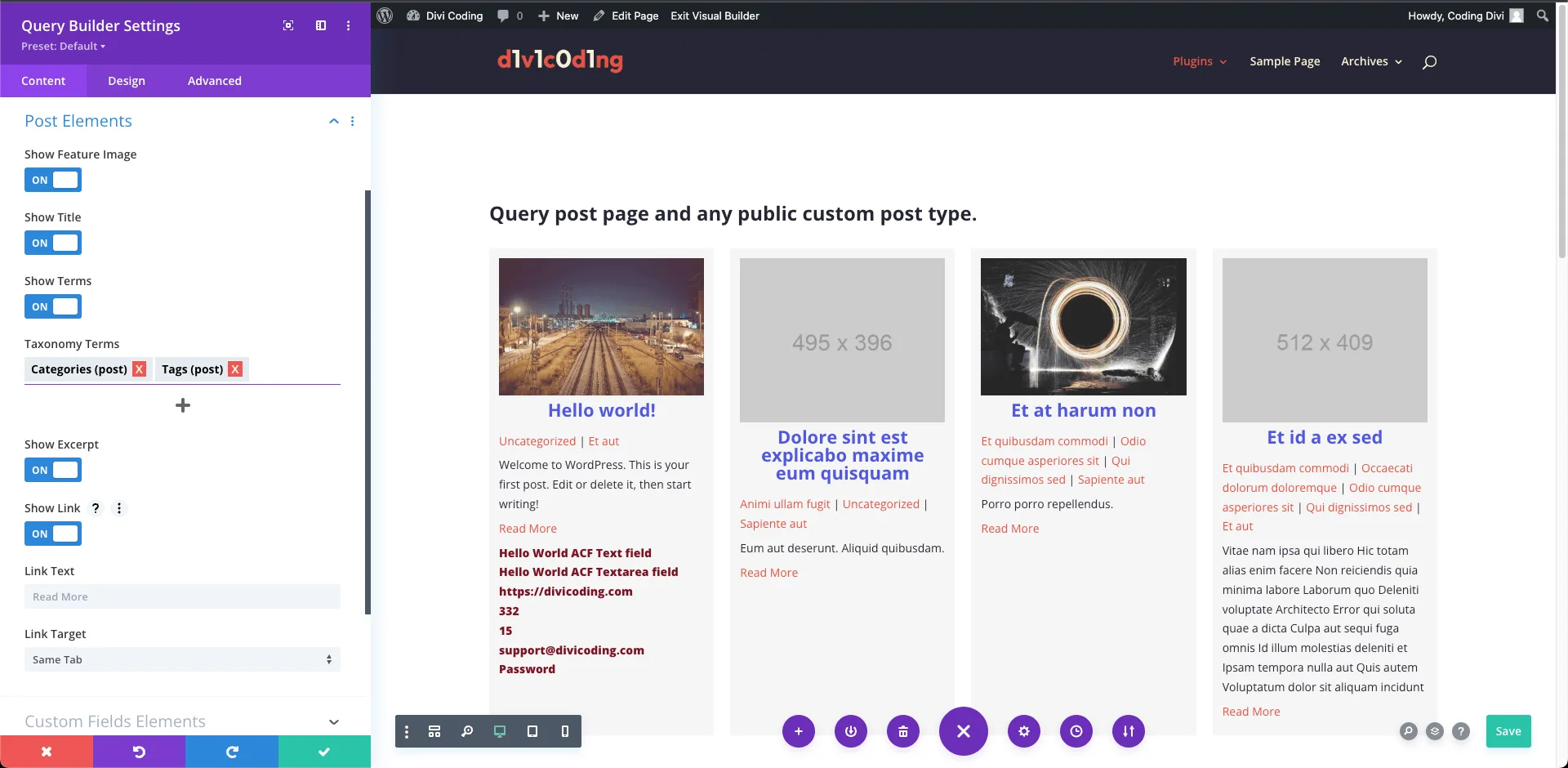 Divi Query Builder Post Elements