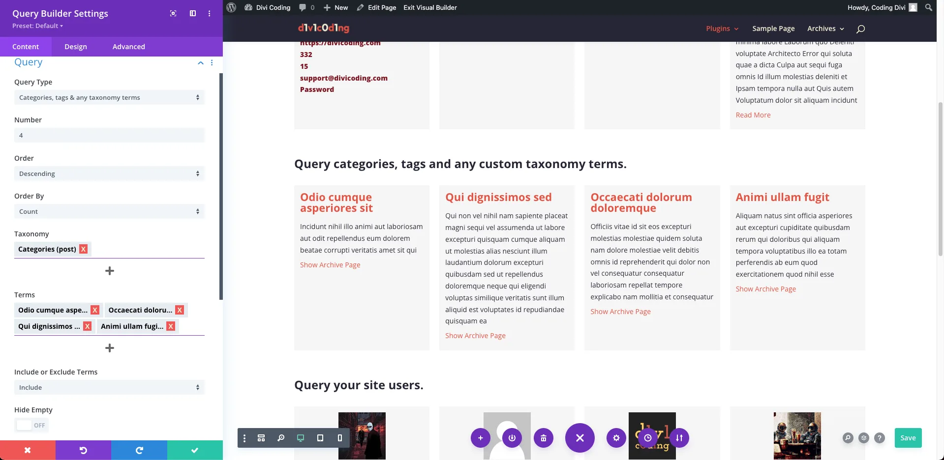 Divi Query Builder Term Arguments