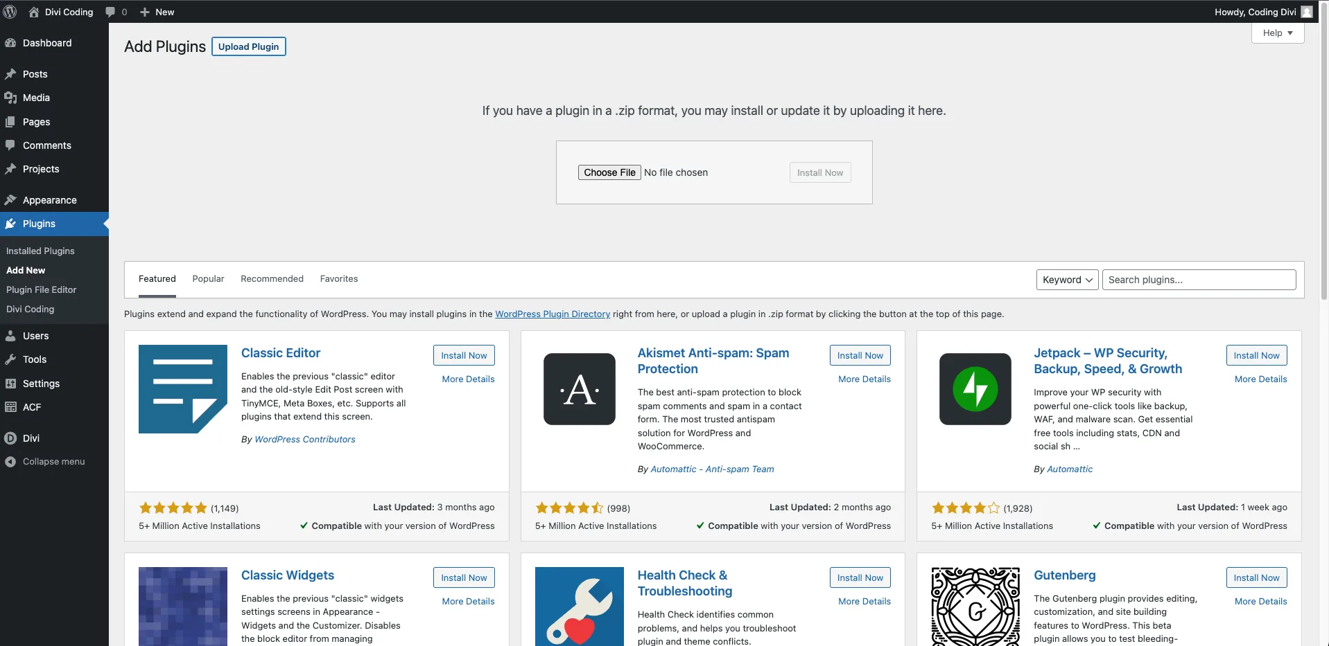 DiviCoding Upload Plugin Page