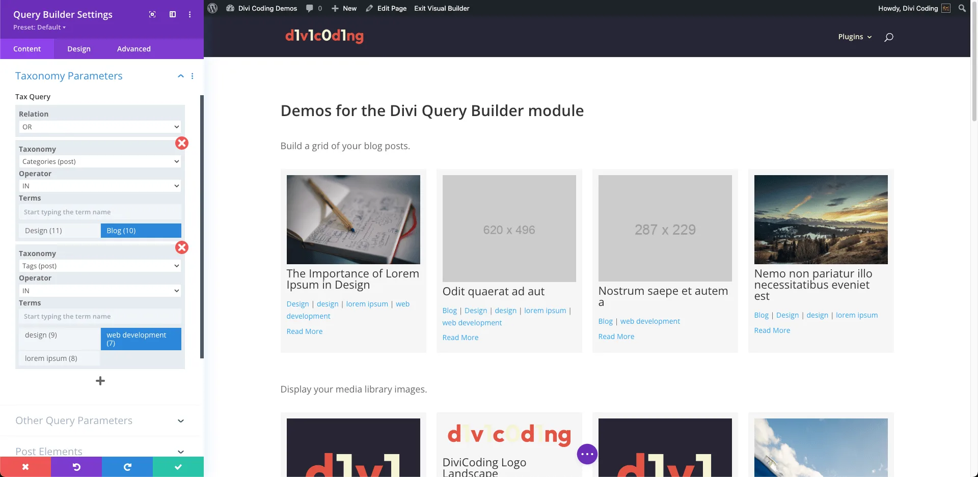 Divi Query Builder Tax Query