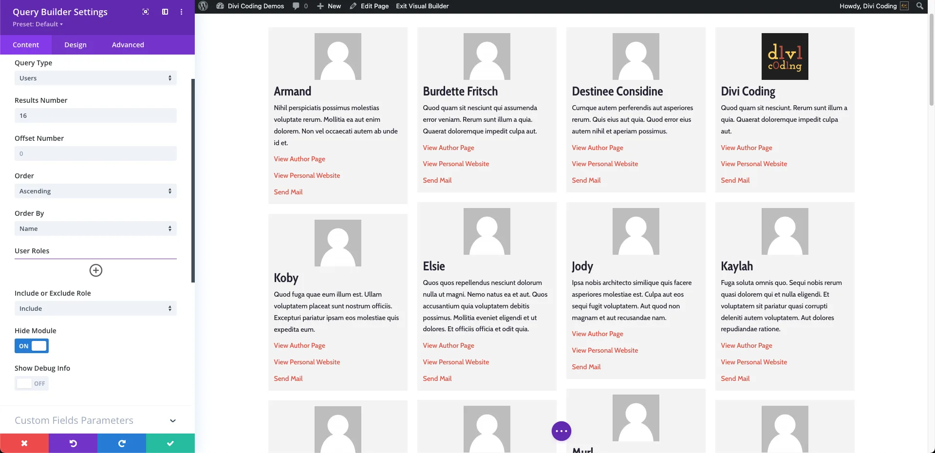 Users Query - VB - Divi Query Builder
