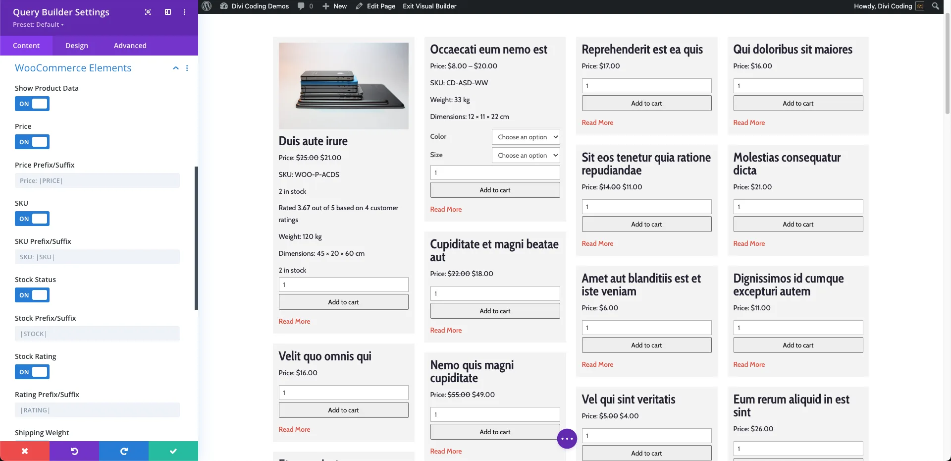 WooCommerce Elements - VB - Divi Query Builder