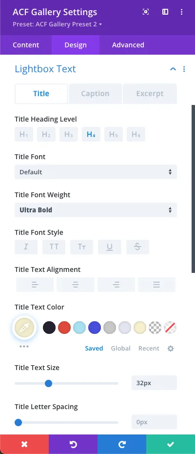 Fonts - Settings - Divi ACF Masonry Gallery