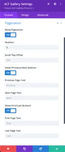 Pagination - Settings - Divi ACF Masonry Gallery